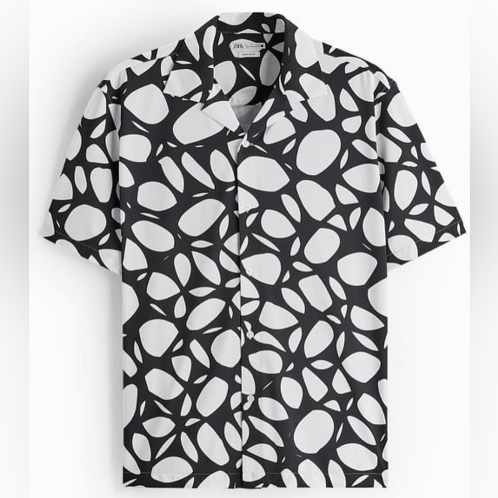 ZARA Black/White Printed Stretch Floral Shirt